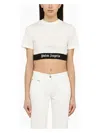 Palm Angels White Cropped T-shirt With Jacquard Logo In Cotton Woman In White