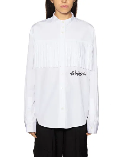 Palm Angels Women's Cotton Shirt Logo Desert Fringes In White