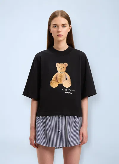 Palm Angels Women Cropped Bear In Mind T-shirt In Black