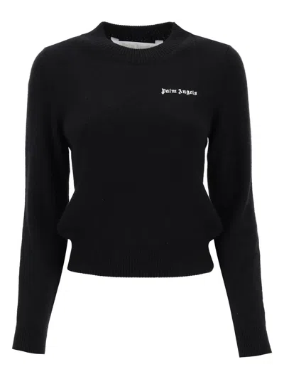PALM ANGELS WOMEN'S CROPPED SWEATER WITH LOGO PRINT