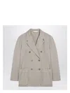 Palm Angels Beige Double-breasted Cotton Jacket Women In Gray