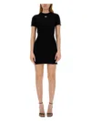 Palm Angels Monogram Ribbed Dress With Frayed Edges In Black