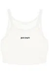 Palm Angels White Cropped Tank Top With Embroidered Logo In Cotton Woman In White