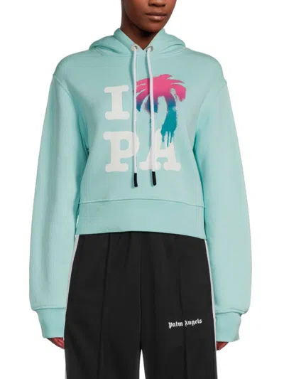 Palm Angels Women's Graphic Hoodie In Light Blue