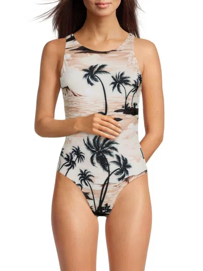 Palm Angels Women's Hawaiian Dream One-piece Print Swimsuit In Beige
