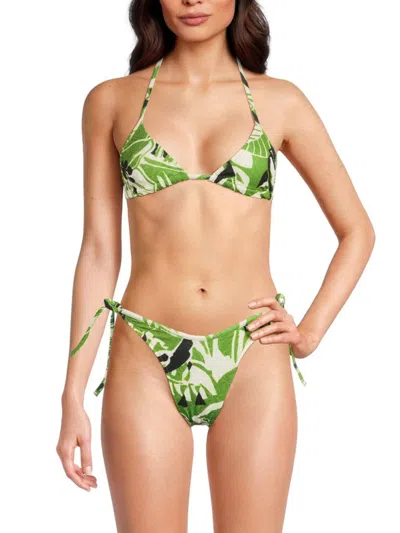 Palm Angels Women's Hibiscus Print Traingle Bikini Top In Green