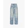 Palm Angels Blue Baggy Palms Wash Pattern Jeans In Indigo Blue
