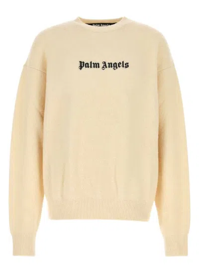 PALM ANGELS WOMEN'S IVORY STRETCH WOOL BLEND SWEATER