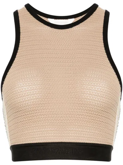 Palm Angels Women Knitted Cropped Top In Beige