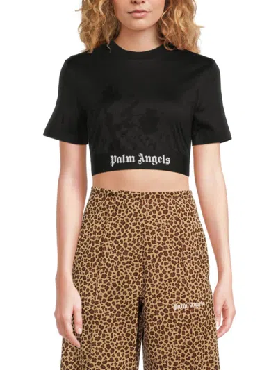 Palm Angels Classic Logo Cropped T-shirt In Black