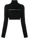 Palm Angels All Roads Text Detail Cropped Turtleneck In Black