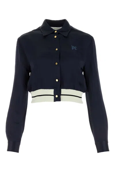 Palm Angels Button-up Satin Shirt In Navy