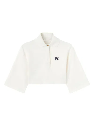 Palm Angels Women's Monogram Cropped Polo Shirt In White