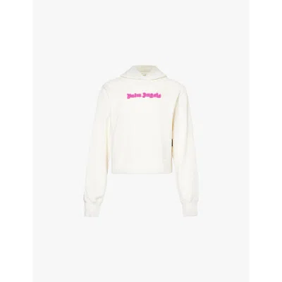 Palm Angels Branded Ribbed-trims Cotton-jersey Hoody In Cream