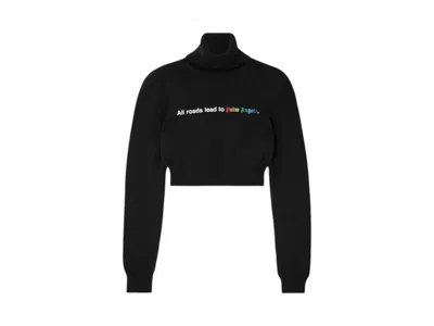 Pre-owned Palm Angels Women's  All Roads Cropped Turtleneck In Black