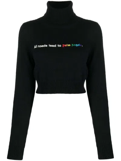 Pre-owned Palm Angels Women's  All Roads Cropped Turtleneck In Black/white