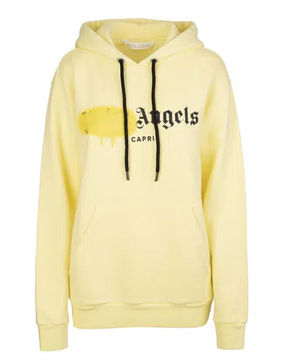 Pre-owned Palm Angels Women's  Capri Sprayed Hoodie In Yellow