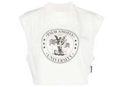 Pre-owned Palm Angels Women's  College Logo Print Muscle T-shirt In Cream White