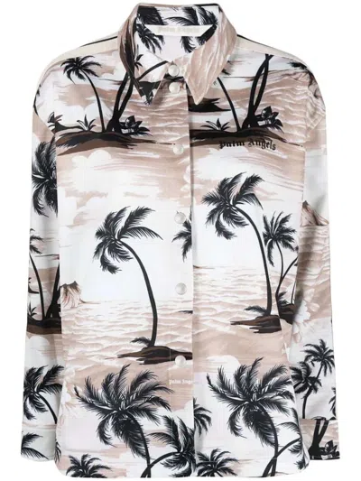 Pre-owned Palm Angels Women's  Hawaiian Track Shirt In Beige/black