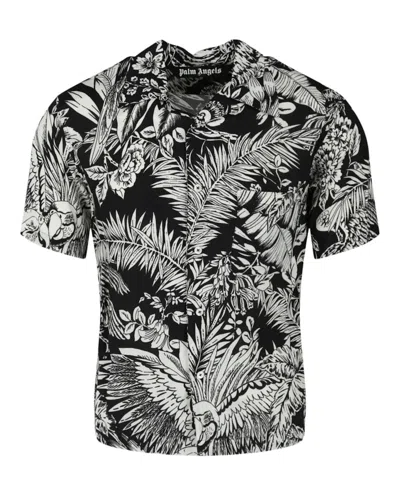 Pre-owned Palm Angels Women's  Jungle Palms Bowling Shirt In Black/white