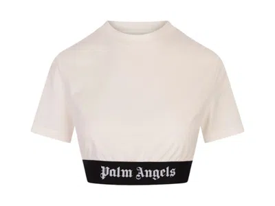 Pre-owned Palm Angels Women's  Logo Tape Crop T-shirt In White