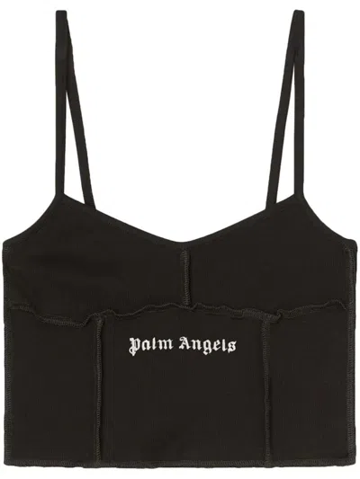 Pre-owned Palm Angels Women's  Logoprint Crop Top In Black/white