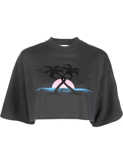 Pre-owned Palm Angels Women's  Logoprint Cropped T-shirt In Grey