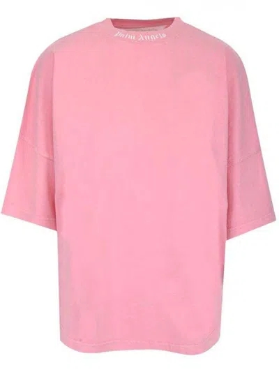 Pre-owned Palm Angels Women's  Logoprint Round Neck T-shirt In Pink