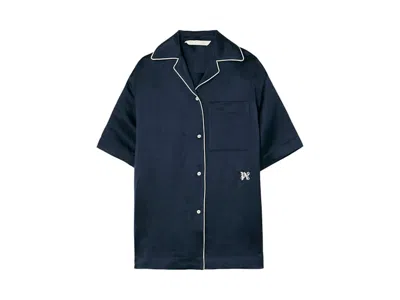 Pre-owned Palm Angels Women's  Monogram Satin Bowling Shirt In Black
