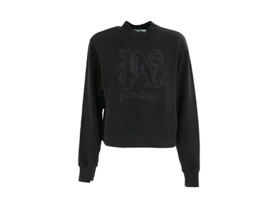 Pre-owned Palm Angels Women's  Monogram Statement Crew In Black