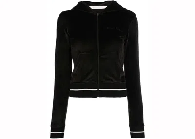 Pre-owned Palm Angels Women's  Stripetrim Chenille Zip Hoodie In Black