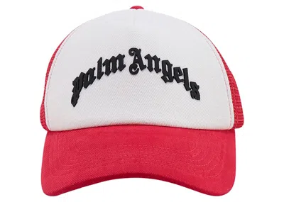 Pre-owned Palm Angels Women's  Visor Hat With Frontal Logo In White/red In Multi
