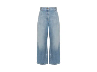 Pre-owned Palm Angels Women's  Washed Logo Wide Denim Jeans In Blue