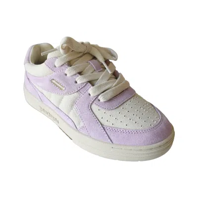 Palm Angels Women Palm University Leather Sneakers White Pink In Purple