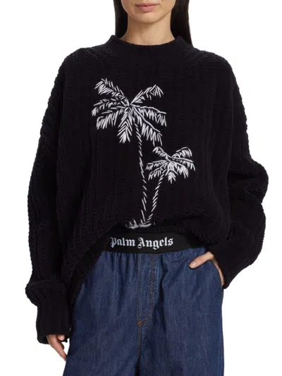 Palm Angels Women's Palms Chunky Chenille Sweater In Black Off White