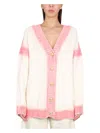 Palm Angels White And Pink Cardigan With Print In White