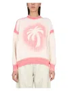 Palm Angels Patent Leather Effect Palm Sweater In Pink