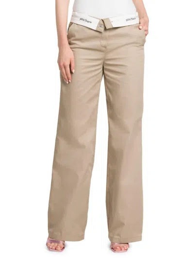 Palm Angels Women's Reverse Waistband Straight Pants In Beige