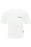 Palm Angels White Fitted Crewneck T-shirt With Emboridered Logo In White