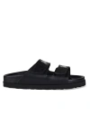 Palm Angels Slides With Logo And Touch Strap In Black Leather Woman In Black
