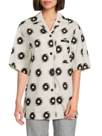 Palm Angels Women's Surf Print Camp Shirt In Off White