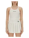 Palm Angels White Cropped Tank Top With Embroidered Logo In Cotton Woman In White