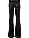 Palm Angels Sequined Logo Flared Trousers In Black