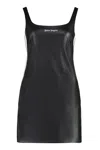 Palm Angels Leather-effect Logo Mini Dress In Black