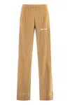 Palm Angels Velvet Trousers With Contrasting Color Stripe In Beige