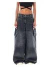 Palm Angels Wide Denim Jeans In Black,brown