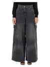 Palm Angels Bw Wide Denim Parachute In Grey