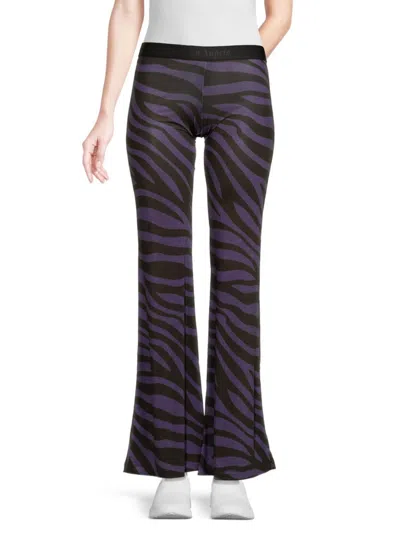 Palm Angels Women's Zebra Print Bootcut Pants In Black Purple