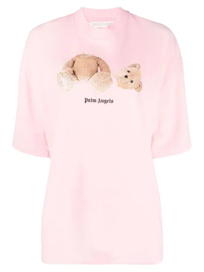 Pre-owned Palm Angels Womens Bear Loose T-shirt In Almond Blossom/brown
