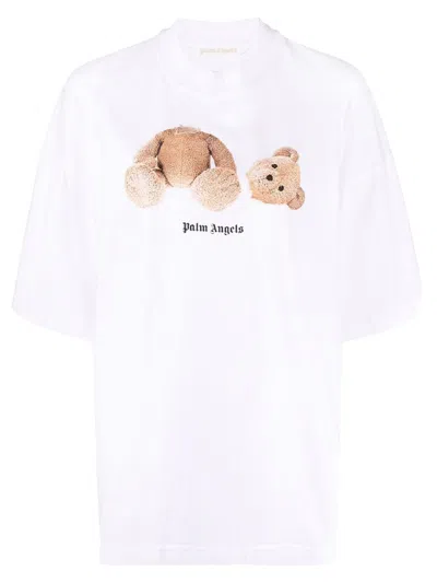 Pre-owned Palm Angels Womens Bear Loose T-shirt In White/brown